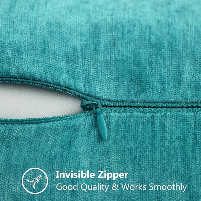 decorUhome Chenille Soft Throw Pillow Covers 22x22 Set of 2, Farmhouse Velvet Neutral Decorative Euro Pillow Covers with Stitched Edge for Couch Sofa Bed Home Decor, Turquoise