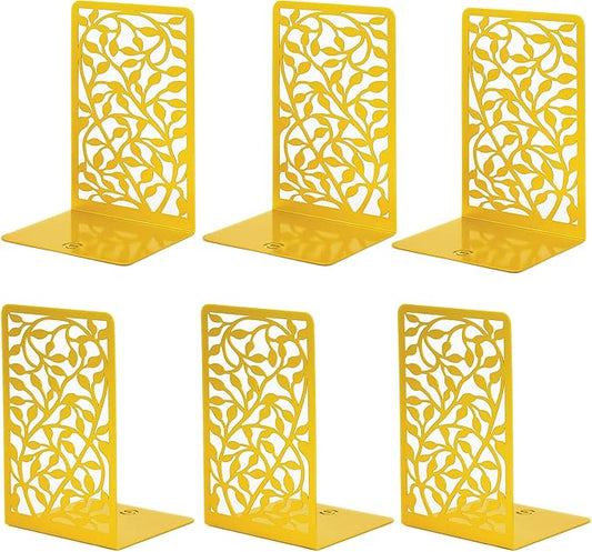 CNK Book Ends Bookends for Decorative Books Holder Bookend Shelves End Hold Heavy Duty Holders Stoppers Metal Stopper Cute Boho Bookshelf Holds Cookbook Office Home Set of 6 Bookends Pair Gold