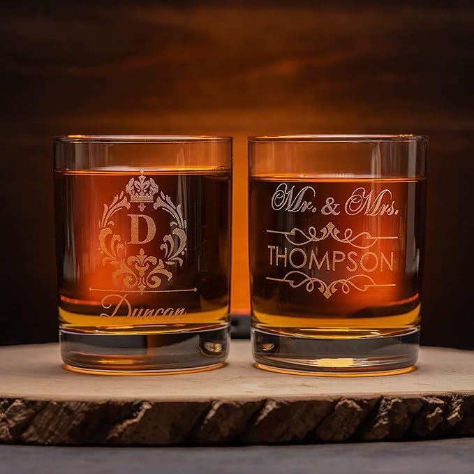 Gifts Inscribed Personalized Whiskey Decanter Set - Engraved Whiskey Decanter Bottle & Set of 2 Custom Drinking Glasses Laser Etched - Customized Whisky Gift for Wedding, Birthday, Fathers Day