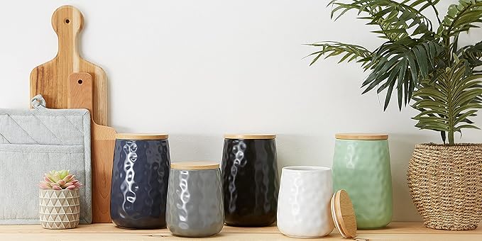 DII Kitchen Accessories Collection, Textured Matte Ceramic Canister Set, Black Dimple, 2 Piece
