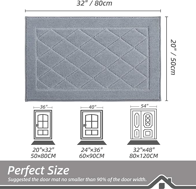 BEQHAUSE Dirt Trapper Door Mat 20" x 32", Doormat Non-Slip Entryway Rugs Washable, Dog Door Mat Stain Resistant and Absorbent Welcome Floor Mat for Front Back Door, Muddy Wet Shoes & Paws, Grey