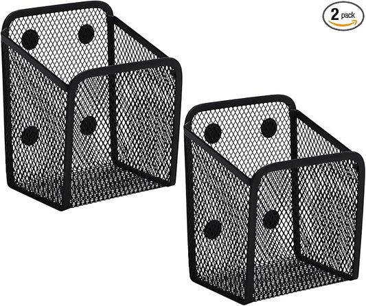Black Small Magnetic Basket Set of 2, Refrigerator Basket, Magnetic Baskets Heavy Duty, Magnetic Storage for Locker Organizer Holder for Whiteboard Office, 3.7"x2.7"x4.8"