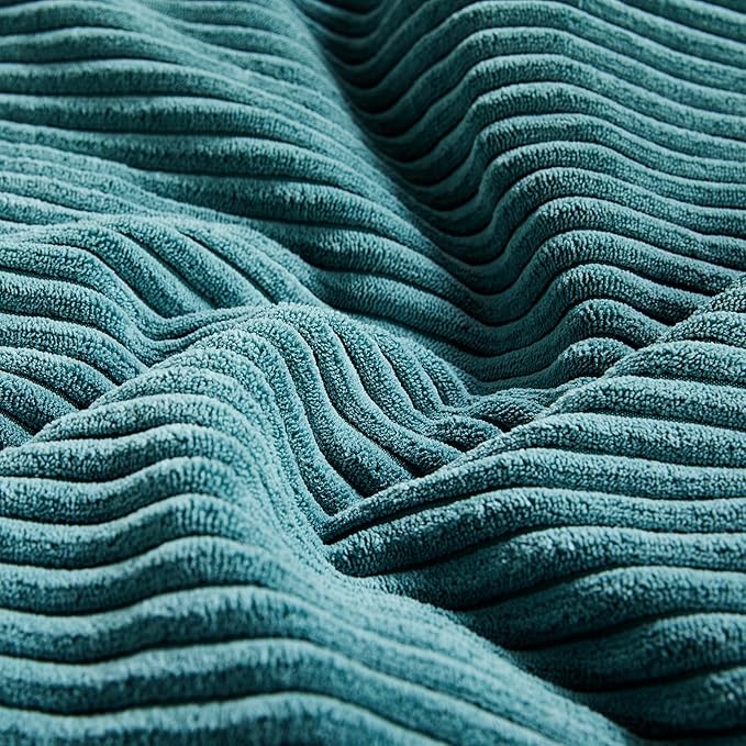 Fancy Homi 2 Packs Teal Lumbar Decorative Throw Pillow Covers 12x20 Inch for Living Room Couch Bed Sofa, Rustic Farmhouse Boho Home Decor, Soft Striped Corduroy Rectangle Accent Cushion Case 30x50 cm