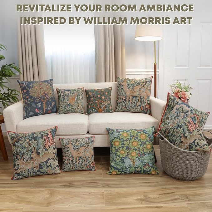 Charlotte Home Furnishings Decorative Tapestry Pillow Cover 19x19 in, Green Menestrel Couch Throw Pillow Cover, French Country Square Cushion Cases for Bed Room Home Decor, Soft Cotton Jacquard Woven