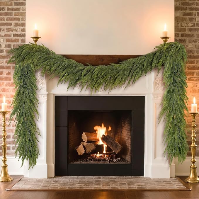 9FT Christmas Norfolk Pine Garland -1PCS, Artificial Pine Needles Garlands Faux Greenery Fake Garland for Holiday Fireplace,Table,Window,Stairs,Mante,Indoor Outdoor Decor