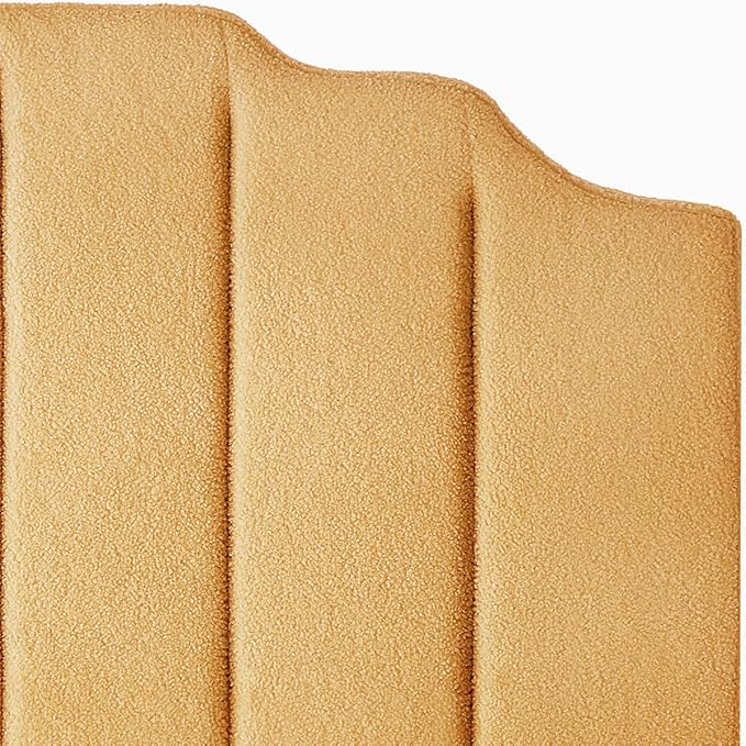24KF Yellow Teddy Fabric Tufted for Queen Upholstered Headboard, Modern Vertical Channel Design Full Headboard with Stepped Silhouette Top Edge,6026-Q-Teddy Yellow