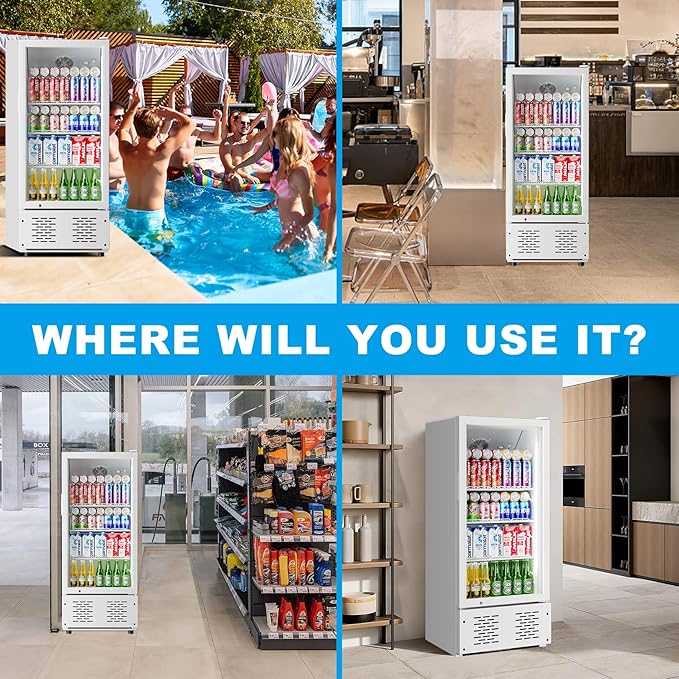 6.5 CUFT Commercial Beverage Refrigerator Glass Door Display Cooler Drink Beer Milk Fridge for Bar Restaurant Office