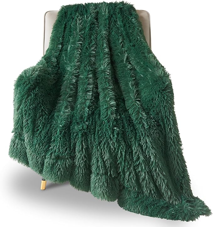 GONAAP Fuzzy Faux Fur Throw Blanket Twin Size Dark Green Super Soft Cozy Plush Fuzzy Shaggy Blanket for Couch Sofa Bed (Dark Green, Twin(60"x80"))