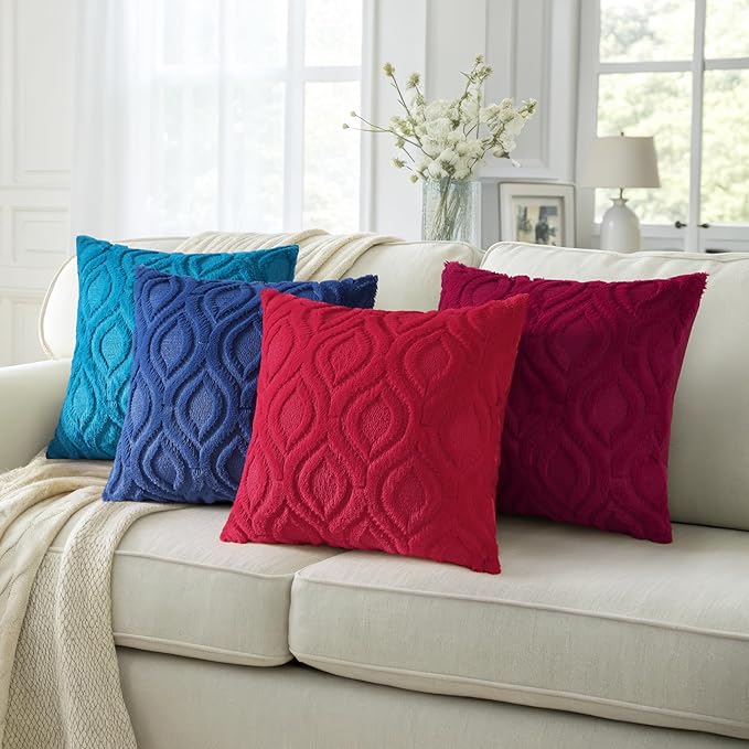 decorUhome Fall Throw Pillow Covers 26x26 Inch Set of 2, Soft Plush Decorative Faux Fur Navy Blue Solid Couch Pillow Covers, Accent Farmhouse Neutral Square Euro Pillow Cases for Sofa Bed Living Room