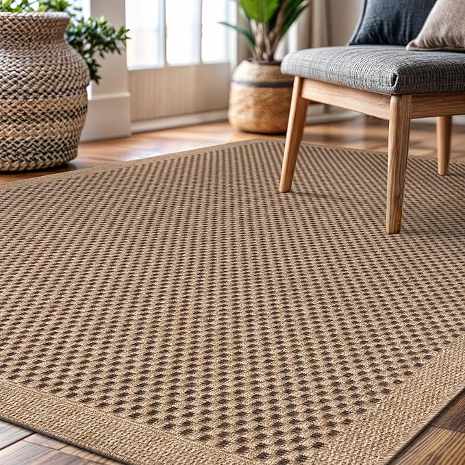 CAMILSON Easy Jute Rug 5x7, Indoor Outdoor Natural Color Fiber Area Rugs for Living Room Patio and Kitchen Rug, Sisal Boho Woven Design, Easy-Cleaning, Washable Outside Carpet Alfombras (5 x 7)