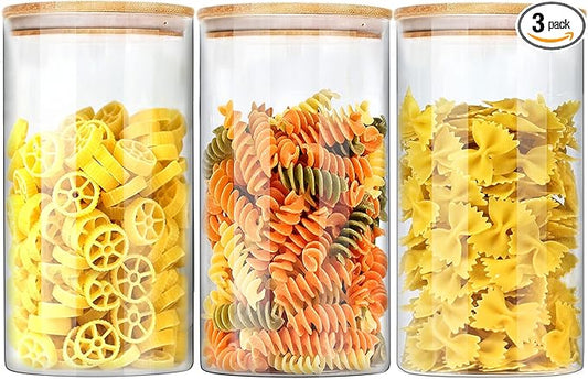 Glass Jars with Bamboo Lids (40oz in 3 Pack), Glass Food Jars and Canisters Sets, Pantry Food Storage Jars with Airtight Lids, Large Glass Canisters with lids
