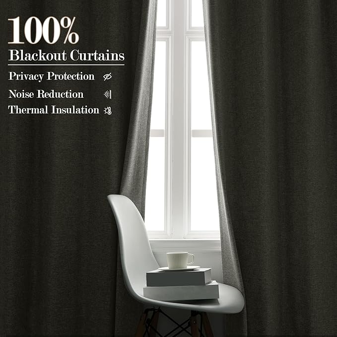 Full Blackout Privacy Curtains, 240 Inch Extra Wide Linen Blend Drapes, Pinch Pleat Window Drapery for Room Divider Storage/Space Room Separation, 1 Panel, W 240" x L 96", Greyish White