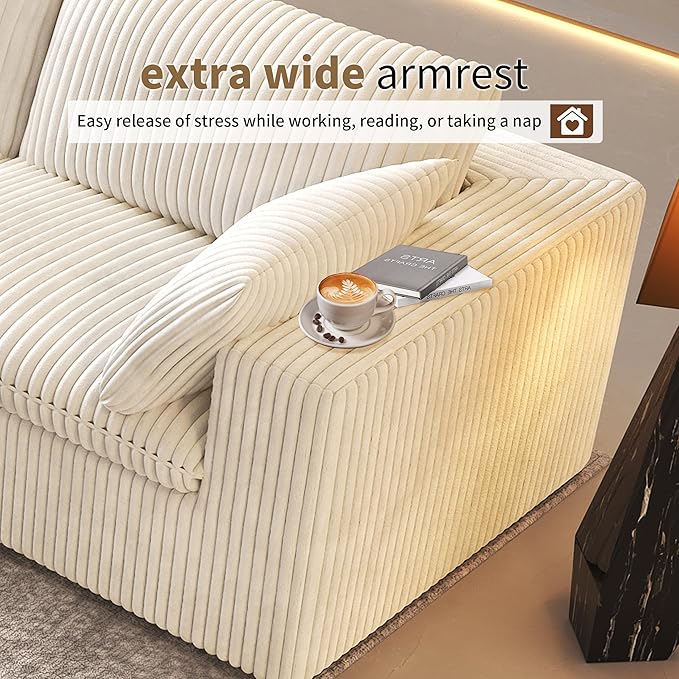 78.74" LoveSeat Cloud Sofa,Modular Sectional Couch,Modern Deep Seat Upholstered Couches with Plush Corduroy Fabric for Living Room Furniture,Bedroom and Apartment,No Assembly Required,White