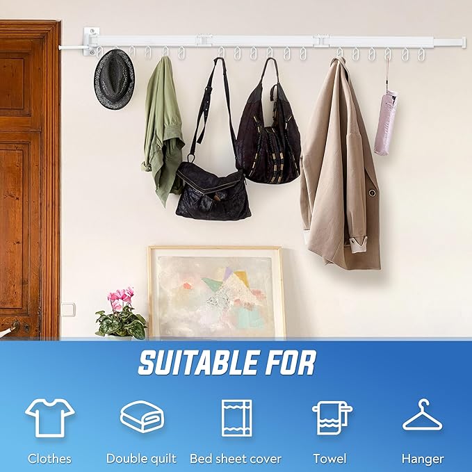 Clothes Drying Rack Wall Mounted Foldable, Retractable & Collapsible(Tri-Fold) Space-Saving Laundry Drying Rack for Indoor & Outdoor Use - Laundry Rooms, Bathroom & Balconies (White)