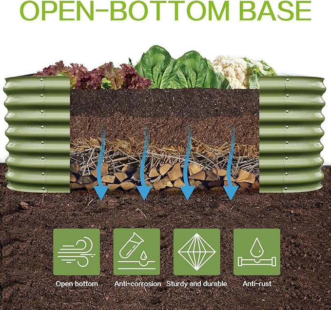 Gardmax Galvanized Raised Garden Bed, Lightweight Planter Boxes Outdoor with Easy Assembly, Large Garden Bed for Vegetables, Fruits, Flower Light Green 8x2x1.8FT