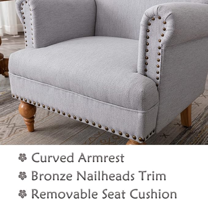 chairus Linen Accent Chair for Living Room Set of 2 Upholstered Mid Century Modern Single Sofa Chair with Solid Wood Legs Comfy Reading Chair Armchair for Bedroom/Office Room/Recption/Lounge, Grey