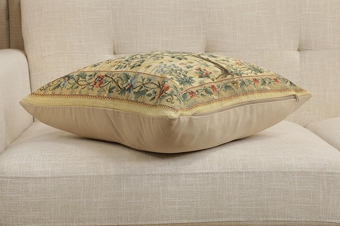 Charlotte Home Furnishings Throw Pillow Covers, Decorative Boho Pillow Covers for Couch, Light Tree of Life Square Cushion Cases 18x18 in, European Cotton Jacquard Woven for Cozy Bedroom Decor