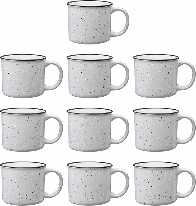 DISCOUNT PROMOS Ceramic Campfire Coffee Mugs 13 oz. Set of 10, Bulk Pack - Perfect for Tea, Espresso, Cappuccino, Hot Cocoa - White