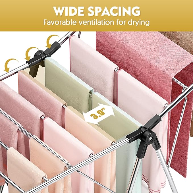 APEXCHASER Clothes Drying Rack, Drying Rack Clothing with Height-Adjustable, Foldable Gullwings Laundry Rack, Indoor Outdoor Use, No Assembly,Black