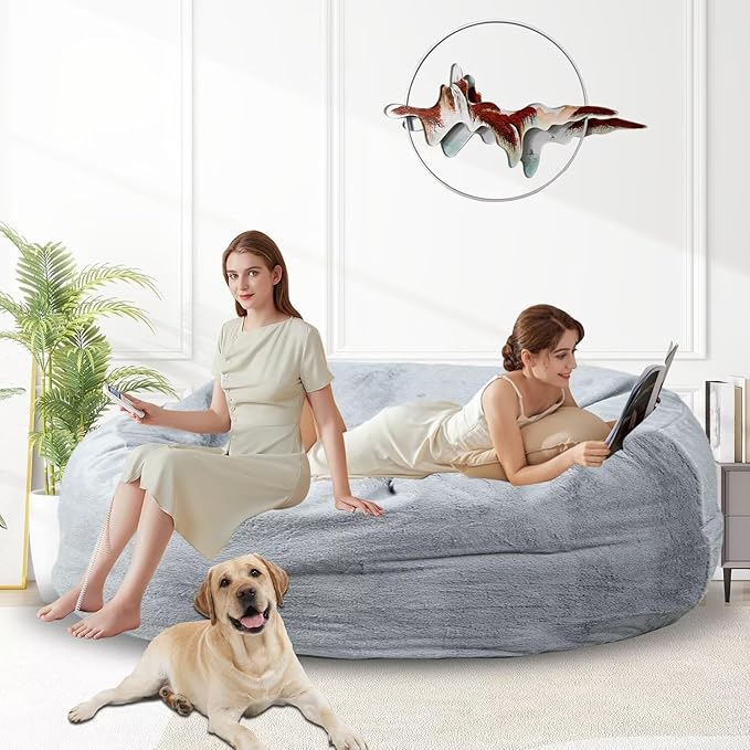 Bean Bag Chair for Adults 6FT,Soft Removable Cover for Teens/Girls Bedroom,Fluffy Giant Round Floor Beanbag Lounger Chairs (No Filler,Light Gray)