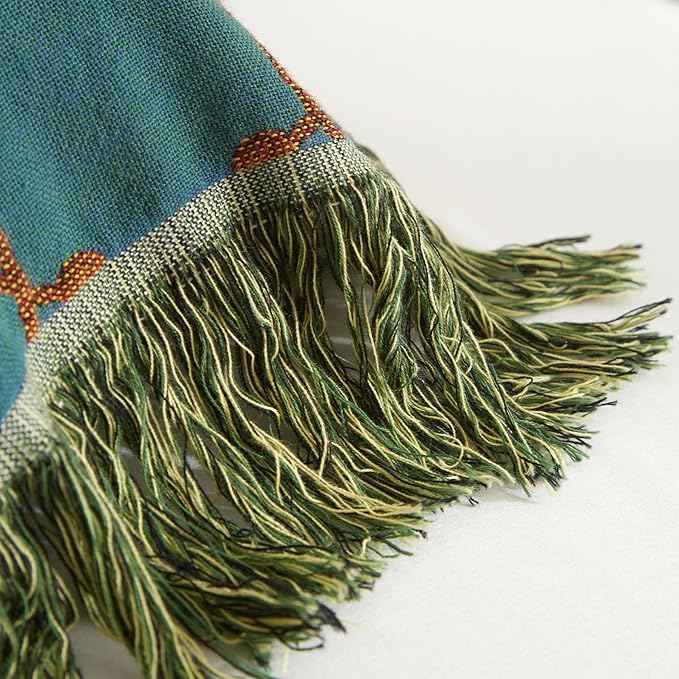 Boho Throw Blanket for Couch Sofa Bed, 100% Cotton Woven Quilt with Tassel 90”x98”, Super Soft Muslin Blanket with Bird Printed, Decorative Reversible Bed Blanket/Cover for All Seasons