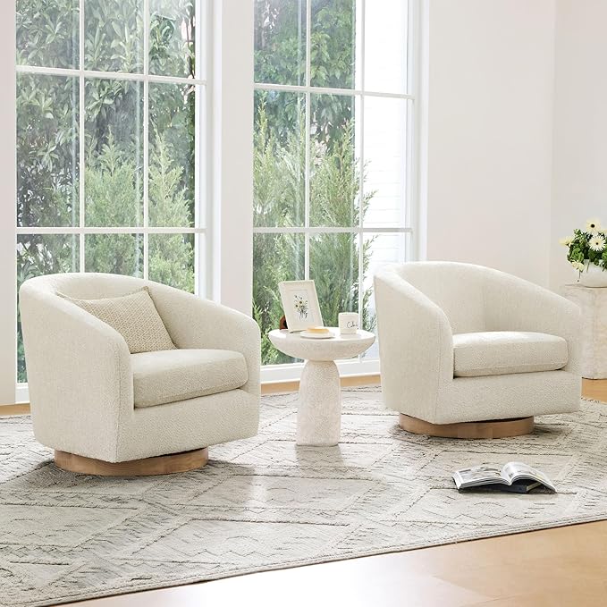 CHITA Swivel Accent Chair Set of 2, FSC Certified Upholstered Fabric Barrel Chair for Living Room, Fully Assembled, Cream