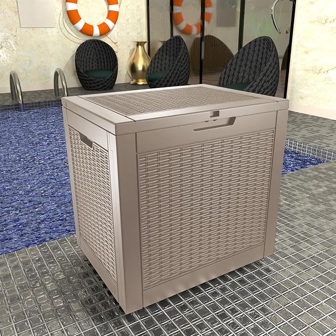 33 Gallon Deck Box Large Outdoor Storage for Patio Furniture,Outdoor Cushions,Garden Tools and Pool Supplies,Waterproof,Resin,Lockable(Grey)