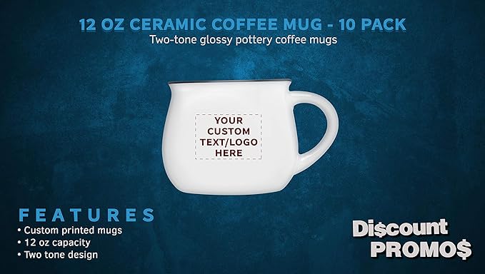 Custom Glazed Campfire Coffee Mugs 12 oz. Set of 10, Personalized Bulk Pack - Perfect for Coffee, Tea, Espresso, Hot Cocoa, Other Beverages - White
