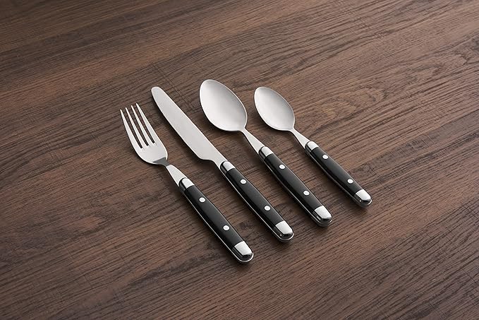 Cambridge Silversmiths 16 Piece Jubilee Flatware Set, Black