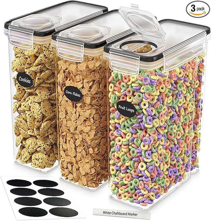 Cereal Containers Storage 3 Pack 135 fl. oz Cereal Dispenser Countertop, Airtight Food Storage Containers for Pantry Organization and Storage, Bpa-free Cereal Storage Container with Marker & Labels