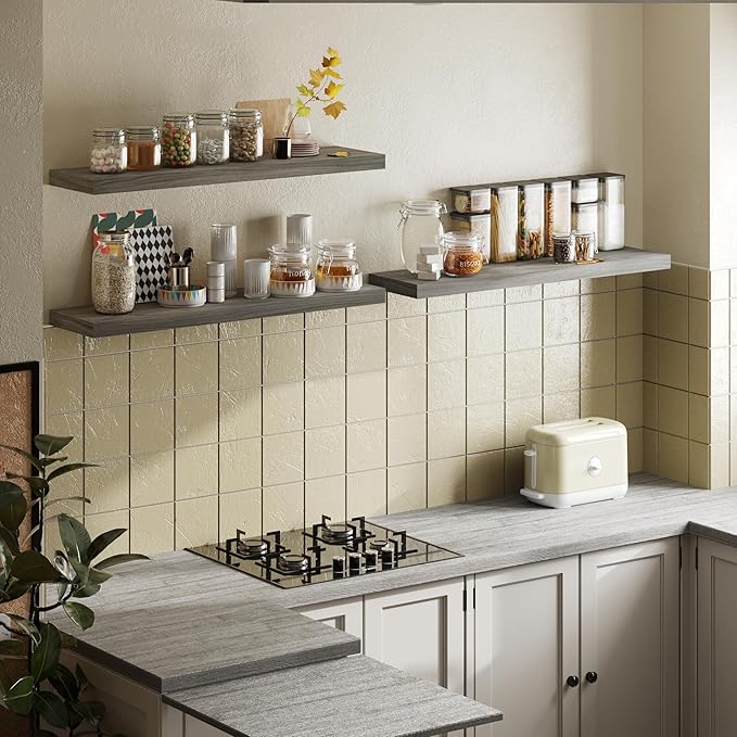 BAMEOS Floating Shelves,40 in W x 8in D Wall Mounted Wooden Shelves with Invisible Brackets Set of 3, Hanging Wall Shelves Decoration for Bedroom, Bathroom, Living Room and Kitchen