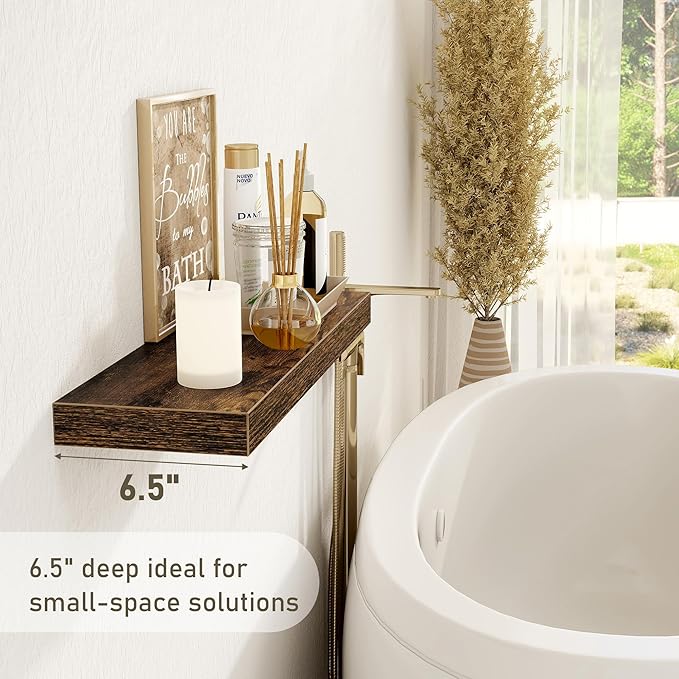 Fun Memories Floating Shelves Wall Shelf 24 inches Long, Farmhouse Bathroom Shelves Bedroom Kitchen Living Room Shelf Wall Mounted, 24 x 6.7 x 1.4 inch Set of 3, Rustic Brown