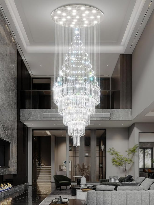 Flashing God D40''X H110'' Modern Foyer Chandeliers for High Ceiling Raindrop Flush Mount Light Fixture for Foyer Crystal Pendant Light Dimmable Lighting with Remote Straircase Fixture