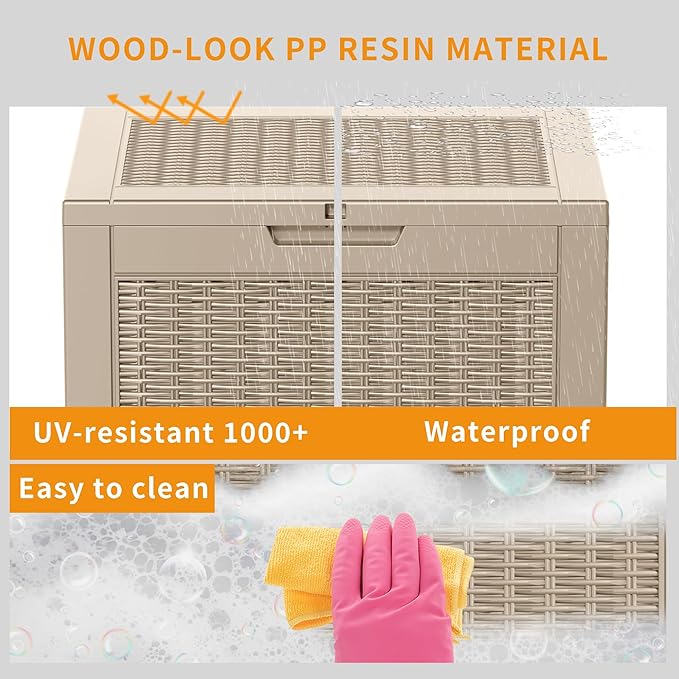 33 Gallon Deck Box Large Outdoor Storage for Patio Furniture,Outdoor Cushions,Garden Tools and Pool Supplies,Waterproof,Resin,Lockable(Grey)