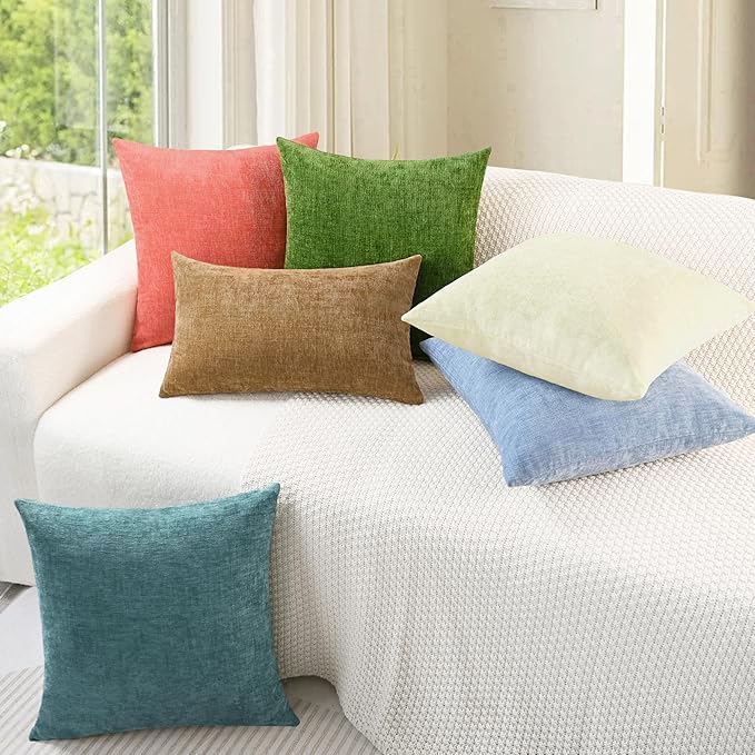 CaliTime Throw Pillow Covers Decorative 18 X 18 Inches Pack of 2 Cozy Chenille Cushion Cases for Couch Sofa Bed Living Room Home Beige