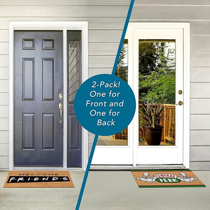 Gertmenian Friends Coir Doormat - 2x3 Welcome Mat (2-Pack), Ideal for High Traffic Areas in Front Door, Garage, Entryway - Paramount Central Perk/Welcome, 80028