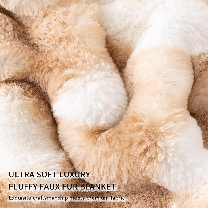 Cozy Faux Fur Throw Blanket for Bed-Warm Fuzzy Throw Blanket, Soft Plush Thick Bubble Blankets for Bedroom and Living Room, Furry Luxury Blanket, 90 x 90, Tie-Dye Brown