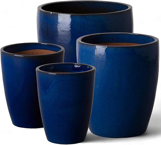 Emissary Home and Garden Bullet 12in., 14in., 15.5in., 21in. H Blue Ceramic Round Planters with Drainage Hole (Set of 4)