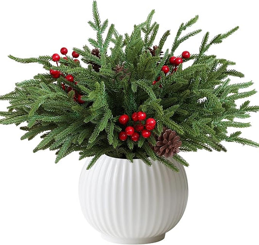 24 Pcs Christmas Norfolk Pine Stems, Realistic DIY Artificial Pine Branches for Christmas Decorations