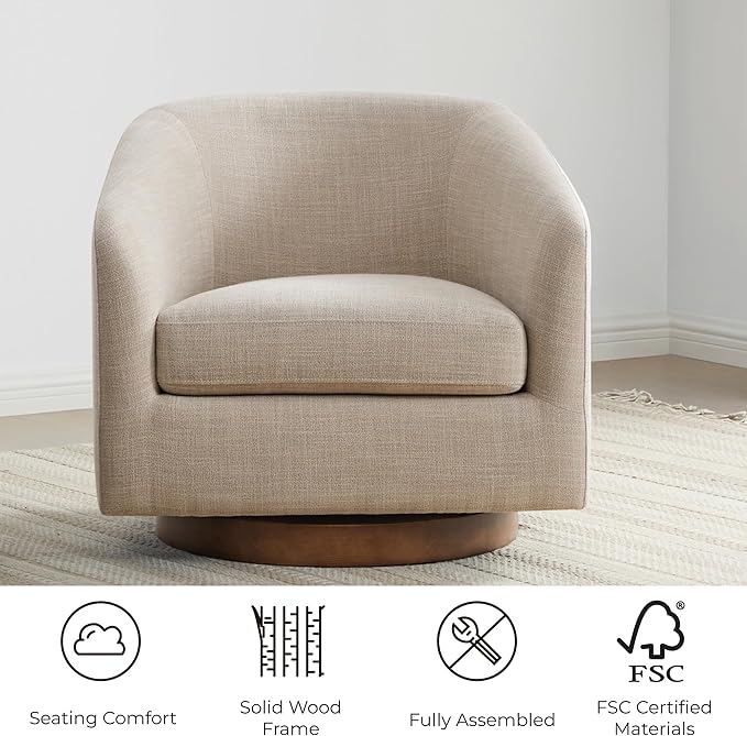 CHITA Swivel Accent Chair, FSC Certified Upholstered Fabric Barrel Chair for Living Room Set of 2, Fully Assembled, Flax Beige