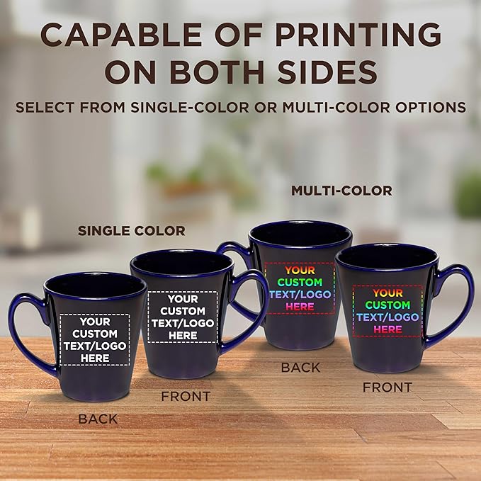 DISCOUNT PROMOS Custom Glossy Ceramic Latte Coffee Mug 12 oz. Set of 50, Personalized Bulk Pack - Perfect for Tea, Espresso, Cappuccino, Hot Cocoa - Blue