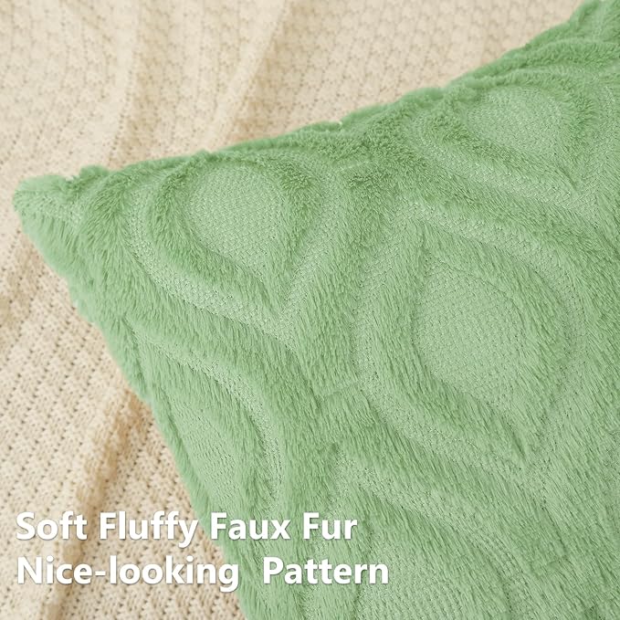 decorUhome Throw Pillow Covers 26x26 Inch Set of 2, Soft Plush Decorative Faux Fur Sage Green Solid Couch Pillow Covers, Accent Farmhouse Neutral Square Euro Pillow Cases for Sofa Bed Living Room