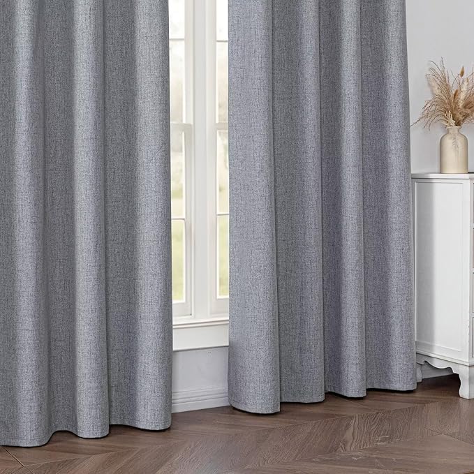 Blackout Curtains 72 Inch Length 2 Panels Set, 100% Black Out Textured Thermal Curtains, Grommet Privacy Light Blocking Drapes for Living Room Bedroom Luxury Decor(52W × 72L inch, Light Grey)
