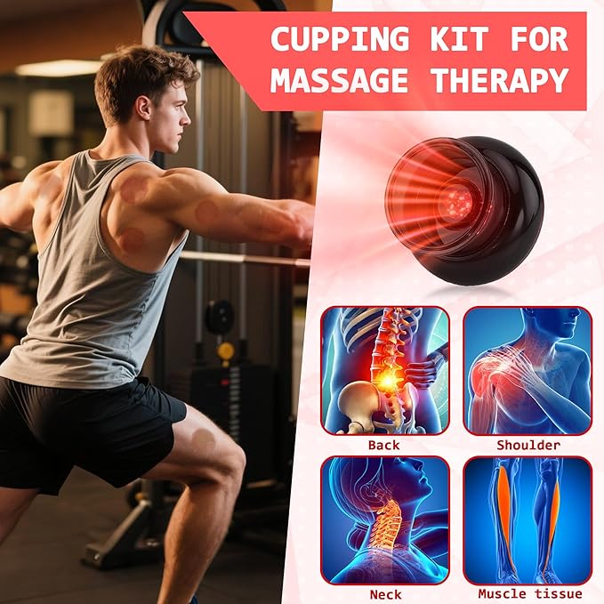 Cupping Kit for Massage Therapy - 4 in 1 Electric Cupping Therapy Set, 12 Levels of Suction Strength and Red Light Therapy for Targeted Pain Relief, Portable Electric Smart Cupping Device, Black