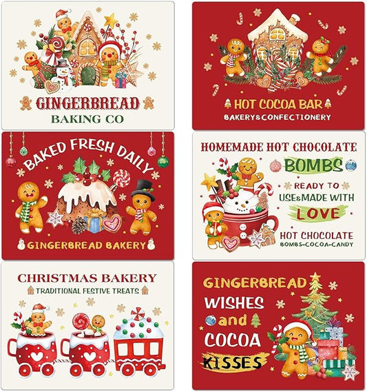 Gingerbread Christmas Placemats Set of 6 Gingerbread Candy Plastic Table Mats Hot Cocoa Place Mats Xmas Gnome Tree Washable Table Decoration for Indoor Outdoor Party Kitchen Dining