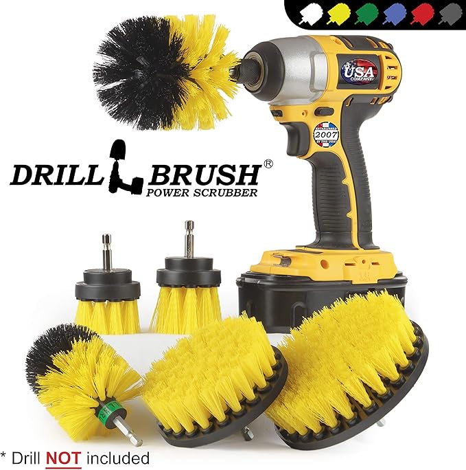 Drill Brush Attachments for Cleaning Shower, Bathroom, Grout, Tile, Bathtub, Bath Mat, Sink, Tile, Porcelain, Fiberglass, Cast Iron, Flooring – Grout Cleaner Drill Brush Set - Bathroom Accessories Kit