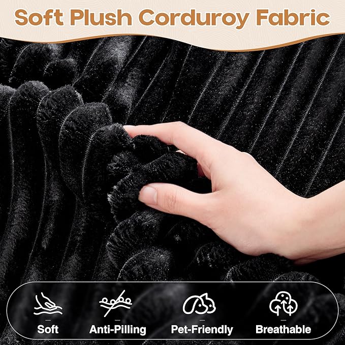 Cloud Sectional Couches for Living Room,U Shaped Modular Sofas No Assembly,135x107 Inches Plush Corduroy Oversized Floor Couch Set with Deep Seat Chaise,Black