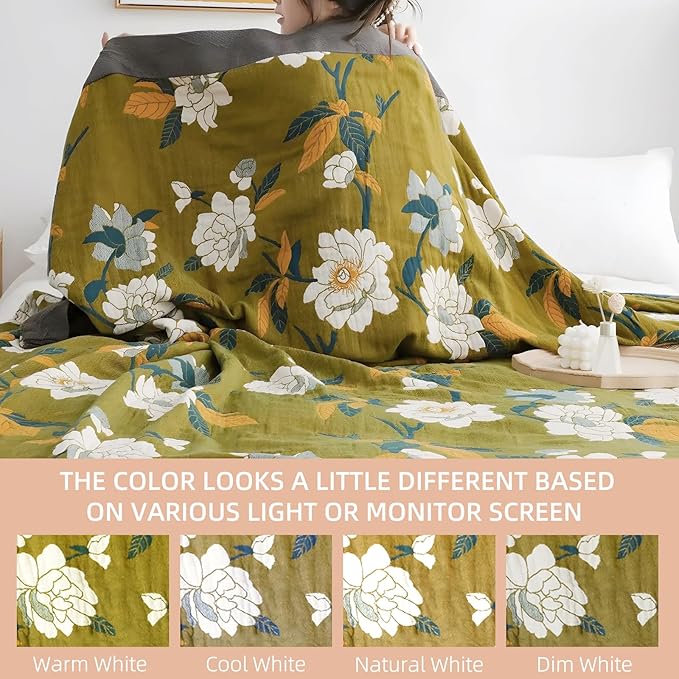 Boho Throw Blanket for Bed - 100% Pure Cotton Ultra Soft Rustic Quilt - Farmhouse Decor Bed Blankets, All Season Rustic Throw for Sofa Couch Chair(60"×80", Flower Branch)