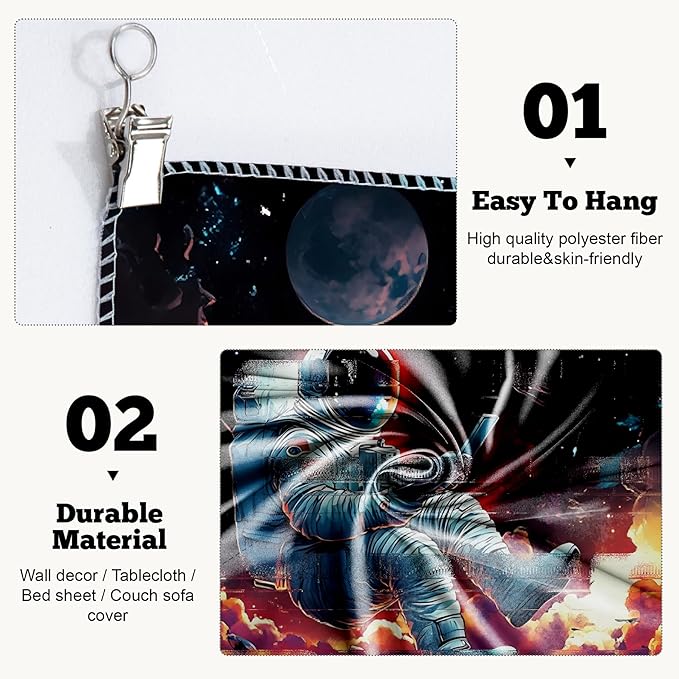 BVBOX Astronaut Tapestry Wall Hanging 79"x59" Space Galaxy Nebula Clouds Art Trippy Cosmic Cool Psychedelic Wall Blanket Decor for Bedroom Living Room Dorm