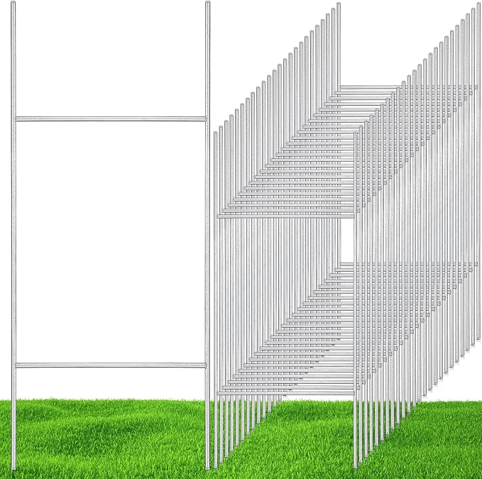 60 Pcs H Stakes for Yard Signs 30'' x 10'' Metal Heavy Duty H Frame Wire Stakes Weatherproof Metal Holder for 4mm 5mm Corrugated Signs Advertising Board Guidepost Yard Halloween Decor